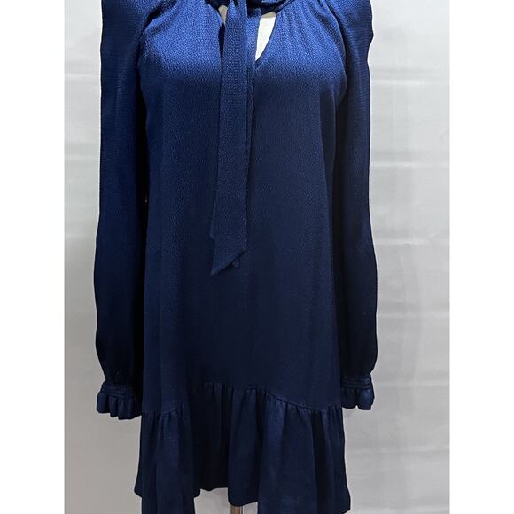 Sandro Paris V-Neck Blue Shift Dress Neck Tie Long Sleeve Sz 36/US Sm - Picture 11 of 12